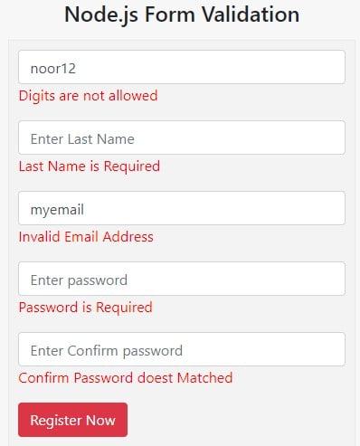 node.js form validation