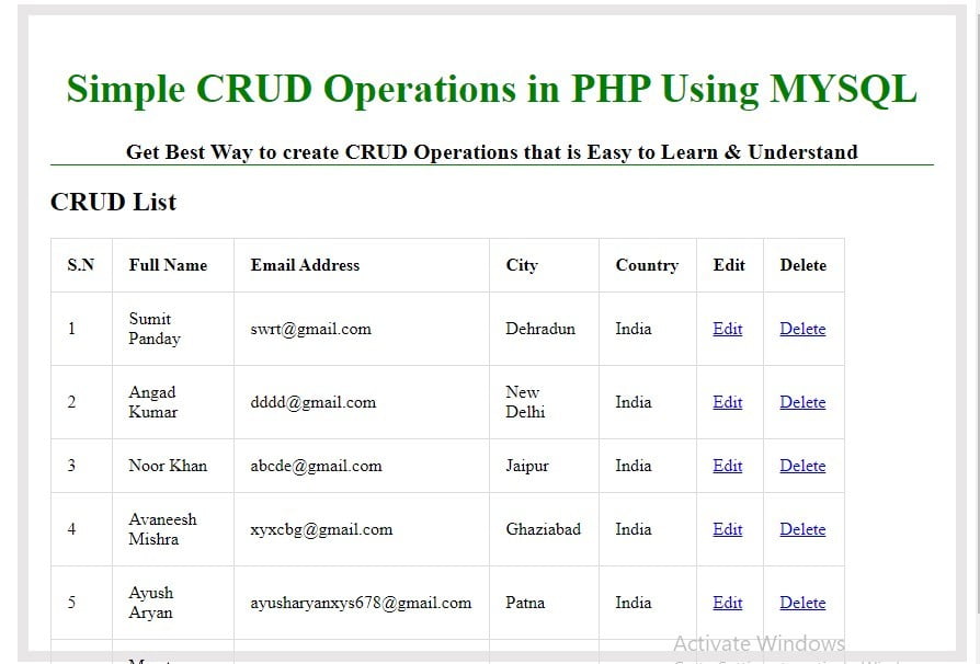 crud operations in php