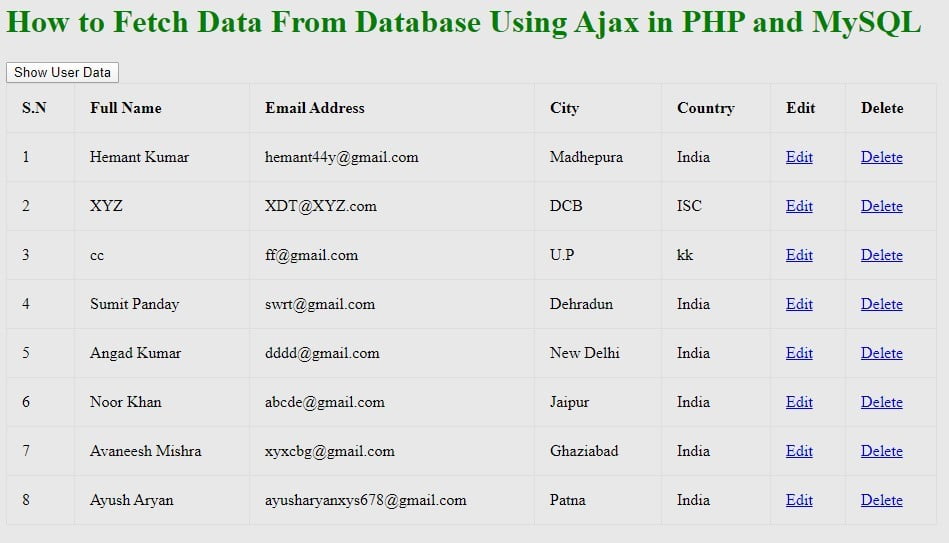 fetch data using ajax in php