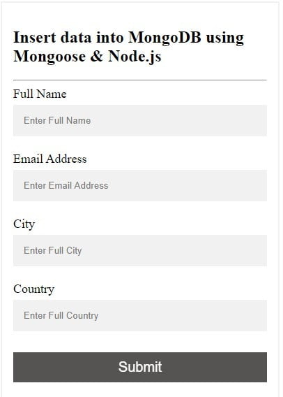 insert data into mongodb using mongoose and node.js