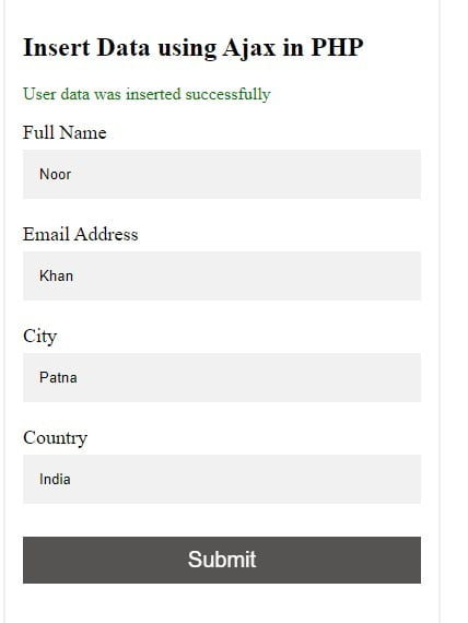 insert data using ajax in php