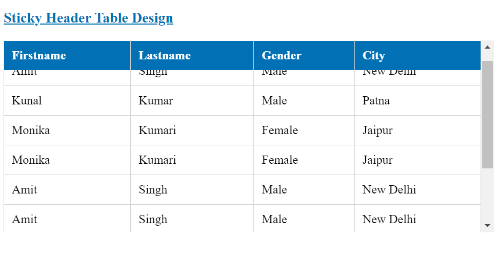 css sticky header table design